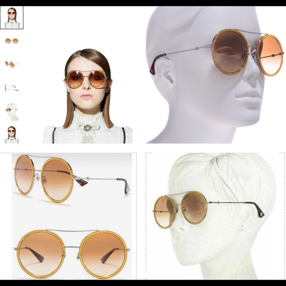 GUCCI UNISEX GOLD GLITTER ROUND SUNGLASSES, 2024 FASHION STATEMENT IS ROUND - Picture 12 of 16